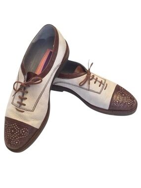 Vtg Susan Bennis Warren Edwards Leather Oxford Sz 10 Off White/Brown Cap Toe